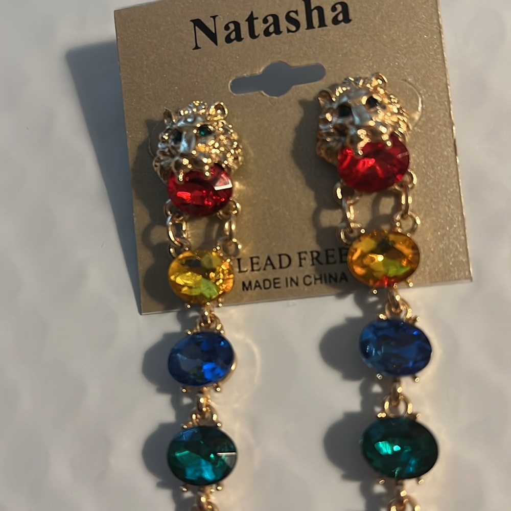NWT Natasha Multi-colored stone lion head earrings - Picture 3 of 6